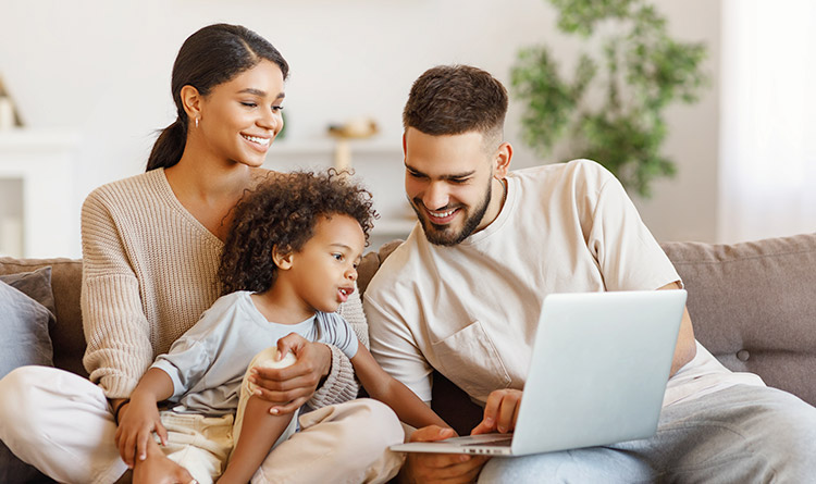 Family using laptop